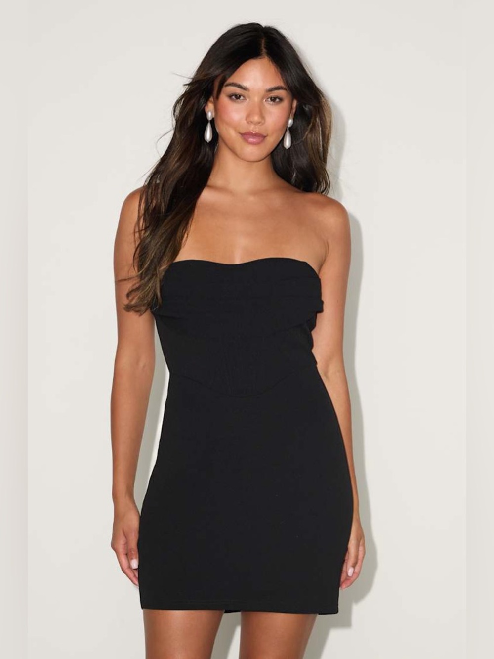 Lulus Dramatic Intent Black Strapless Corset Bodycon Mini Dress